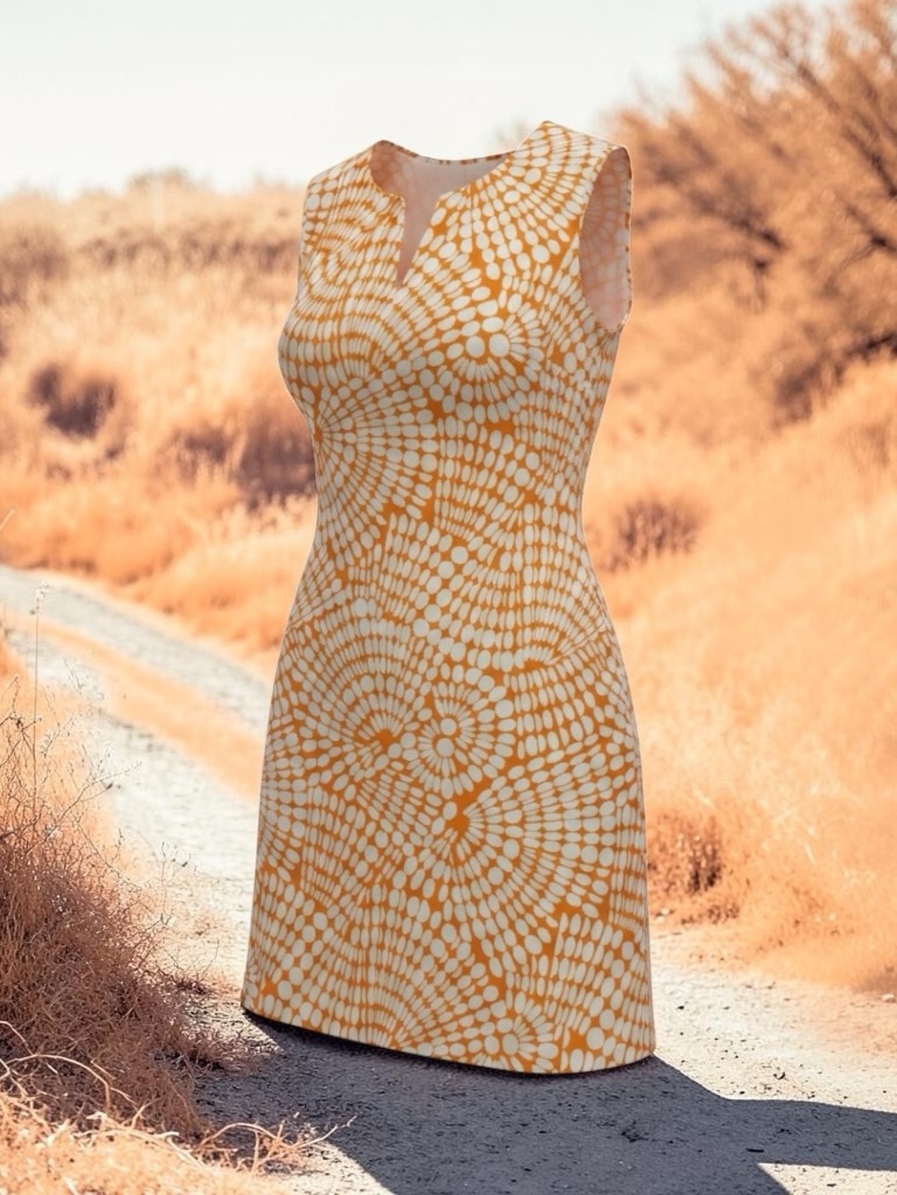 Jude Connally Yellow and White Sleeveless Notch-Neck Shift Dress